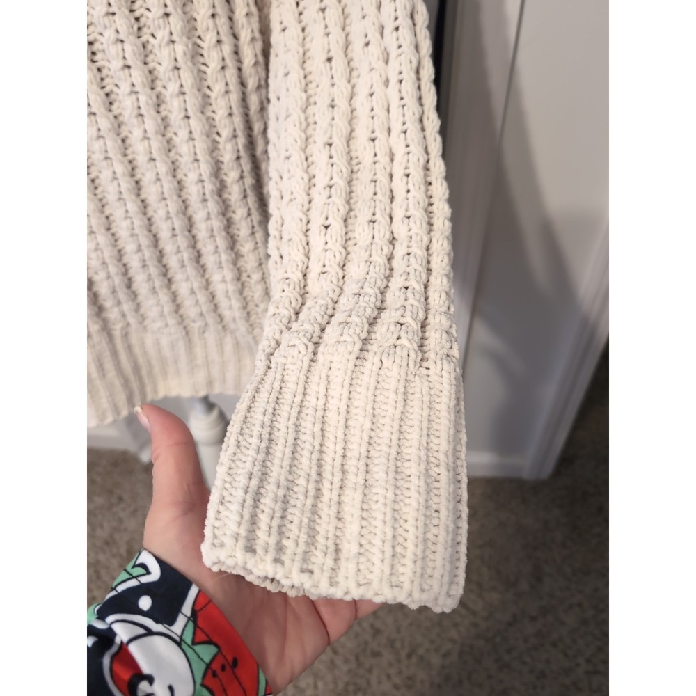 AERIE Cable Knit Cream 1/4 Zip Oversized Chunky Knit Sweater Lightweight Sz XL‎ - Picture 4 of 15